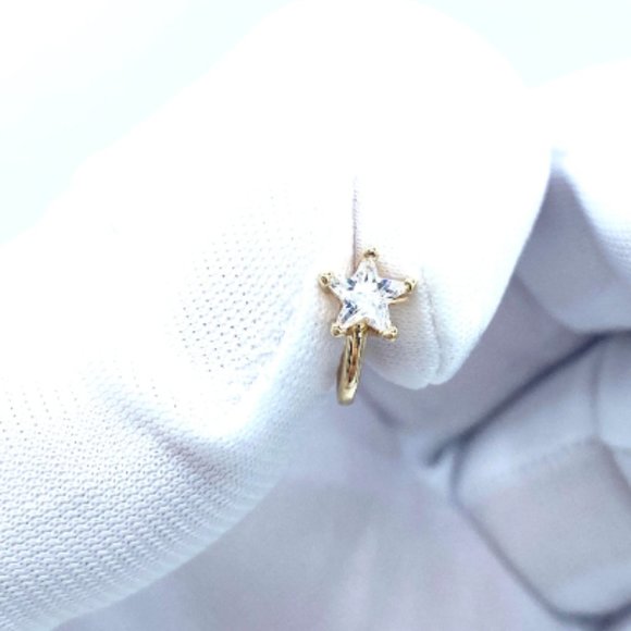 CZ Diamond Star 24 KT Gold Plated Nose Cuff Fake Nose Rings No Piercing Jewelry - Picture 4 of 5